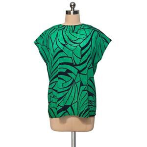 Vintage 90's Y2K  ERNST STRAUSS Green Print Blouse Button Back Made USA S/M